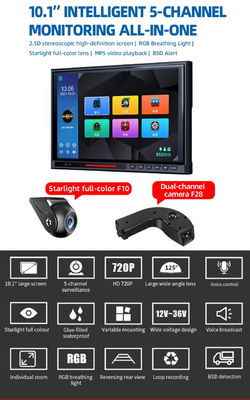 10.1" Сенсорный экран IPS BSD 5CH Разделенный автомобильный заднего вида Монитор DVR AHD 1080P Заднего парковки Запасная камера Комплект для грузовика RV Bus