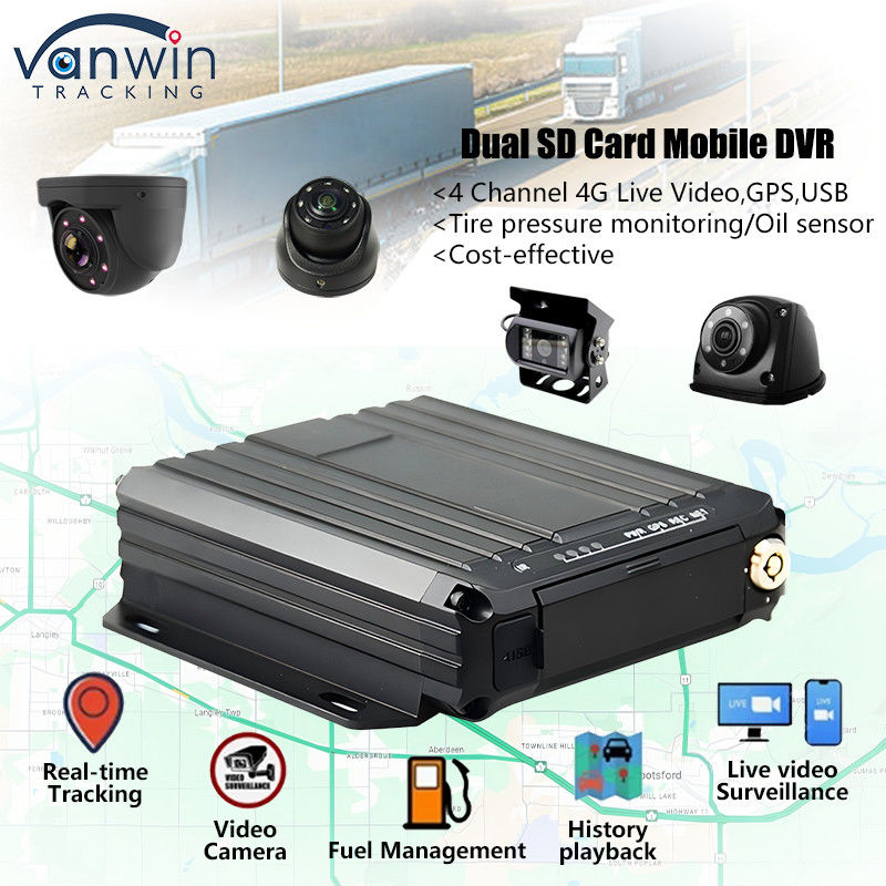4CH 1080P Двойная SD-карта Мобильный DVR Поддержка Сенсор масла 4G Реальное время видеомониторинга GPS-трекер